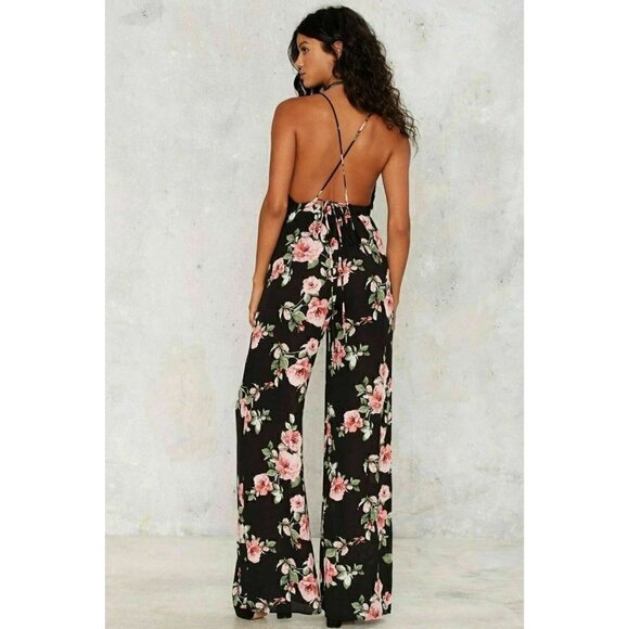 Nasty Gal 4SIENNAI Womens Black Floral Jumpsuit - Picture 2 of 3